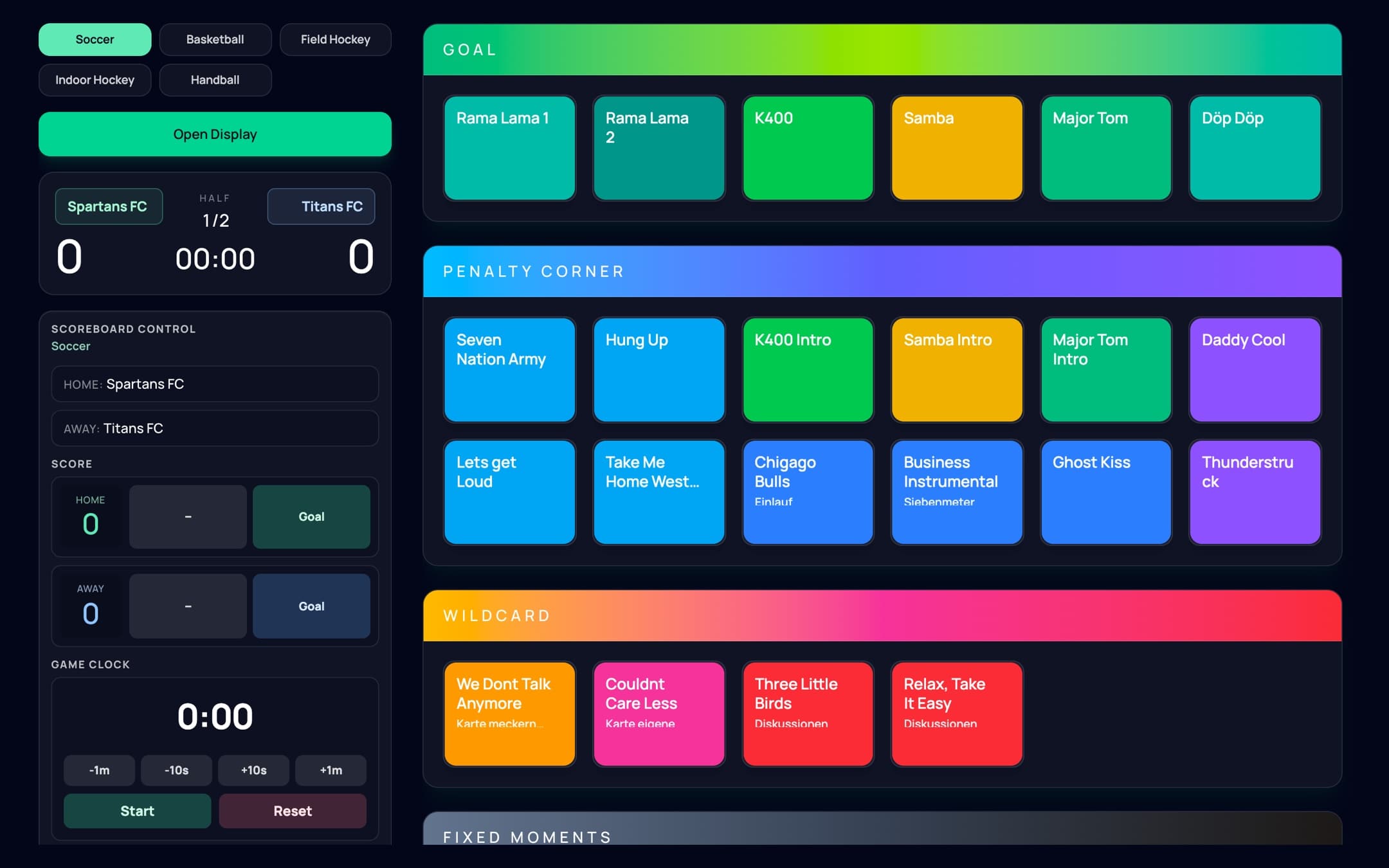 The MatchBeats game clock and live scoreboard controls
