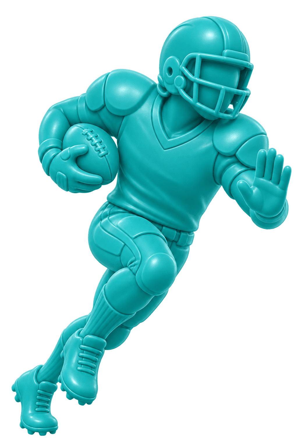 An American football player carrying the ball upfield